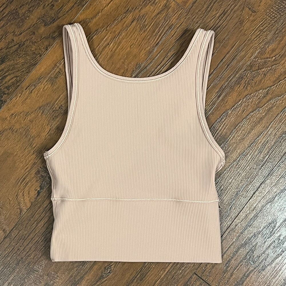 Lululemon Power Pivot Ribbed Tank Top Pink Clay Ribbed Luxtreme Crop Women's 0